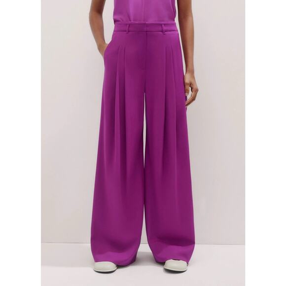 ME + EM Pleat Front Trouser Lightweight Wool-Blend Purple wide leg pants US 2 - Picture 1 of 5